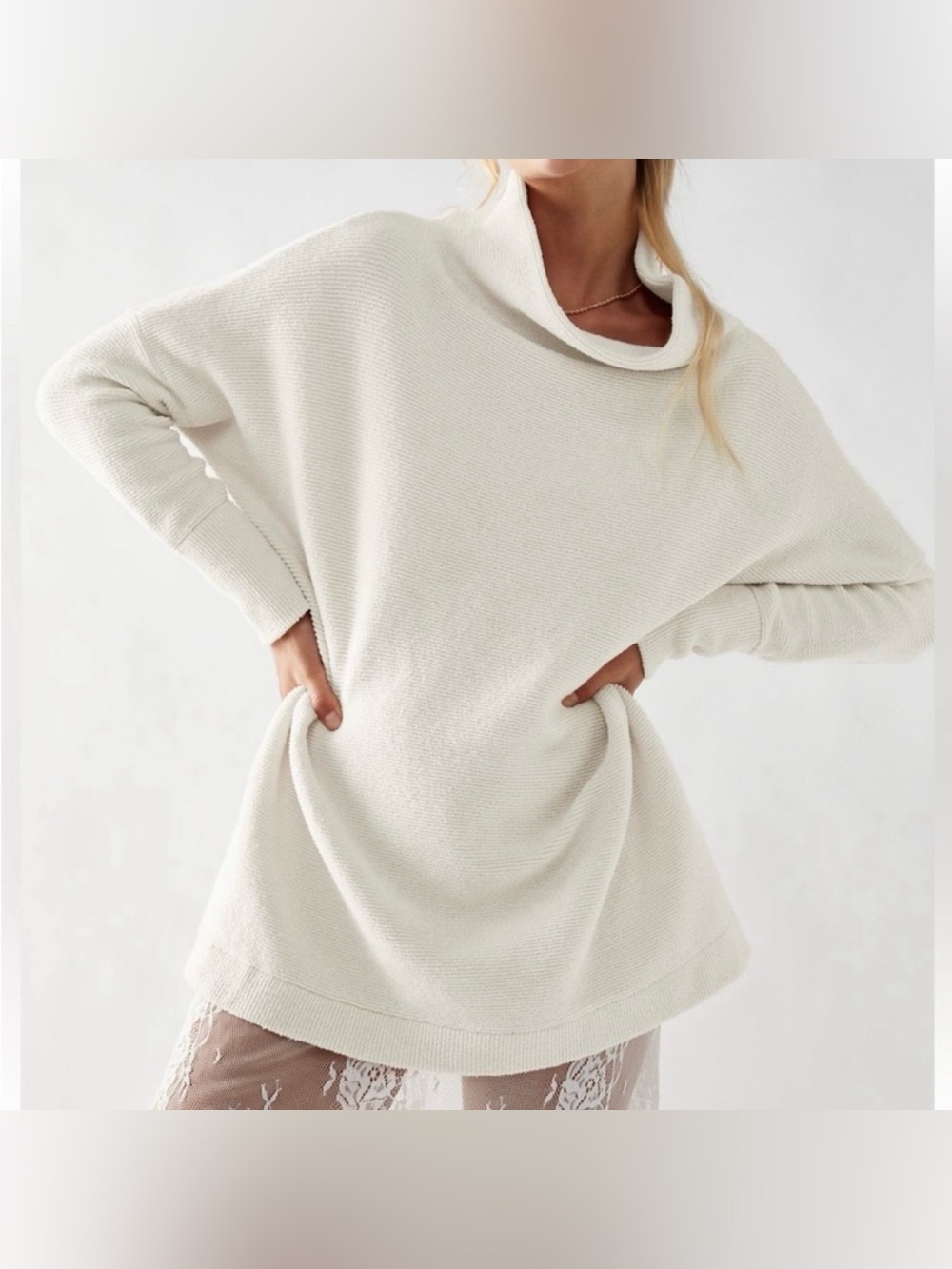 Free People Cream Cowl Neck Oversized Sweater